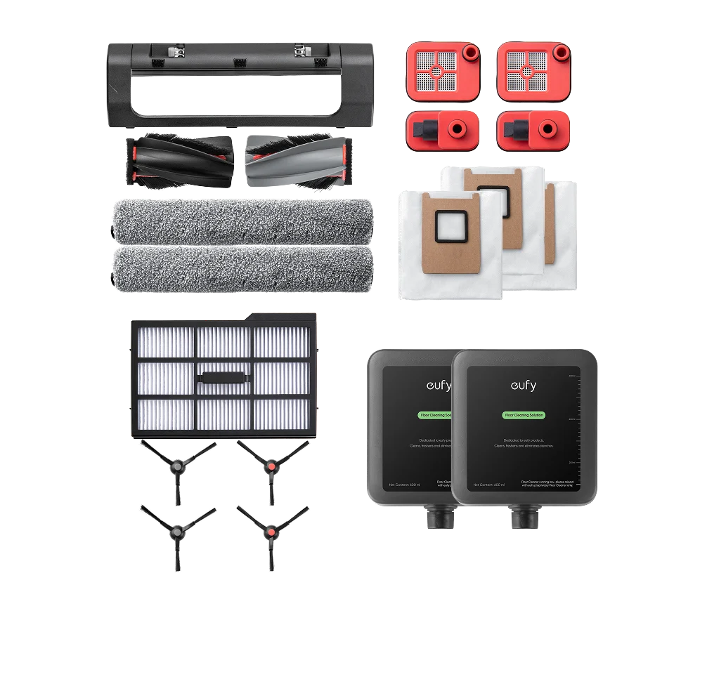 eufy Accessories Package + Cleaning Solution*2, Side Brush, Filter, Rolling Brush for Robovac, Dustbag, Roller Mop, Dirty Water Reservoir Filter