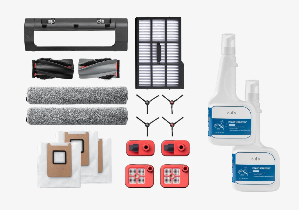eufy Accessories Package + Floor cleaner*2, Side Brush, Filter, Rolling Brush for Robovac, Dustbag, Roller Mop, Dirty Water Reservoir Filter